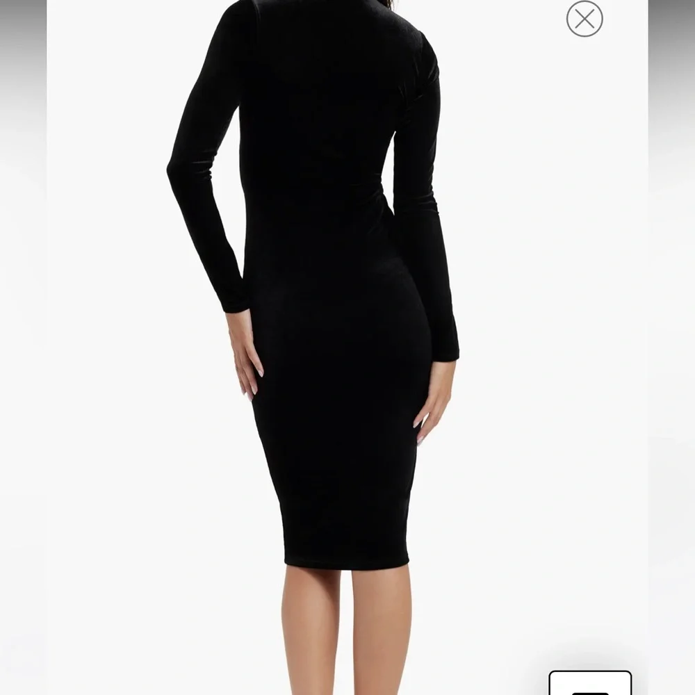GOOD AMERICAN Black Velvet V-Neck Midi‎ Bodycon Dress